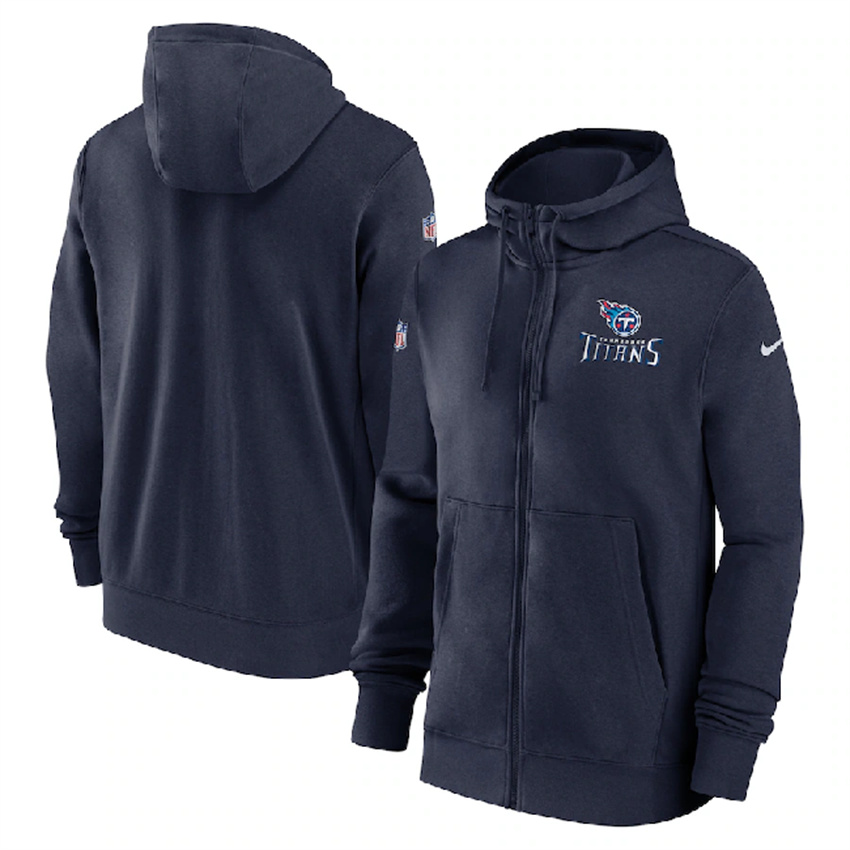 Men's Navy Tennessee Titans Sideline Club Performance Full-Zip Hoodie